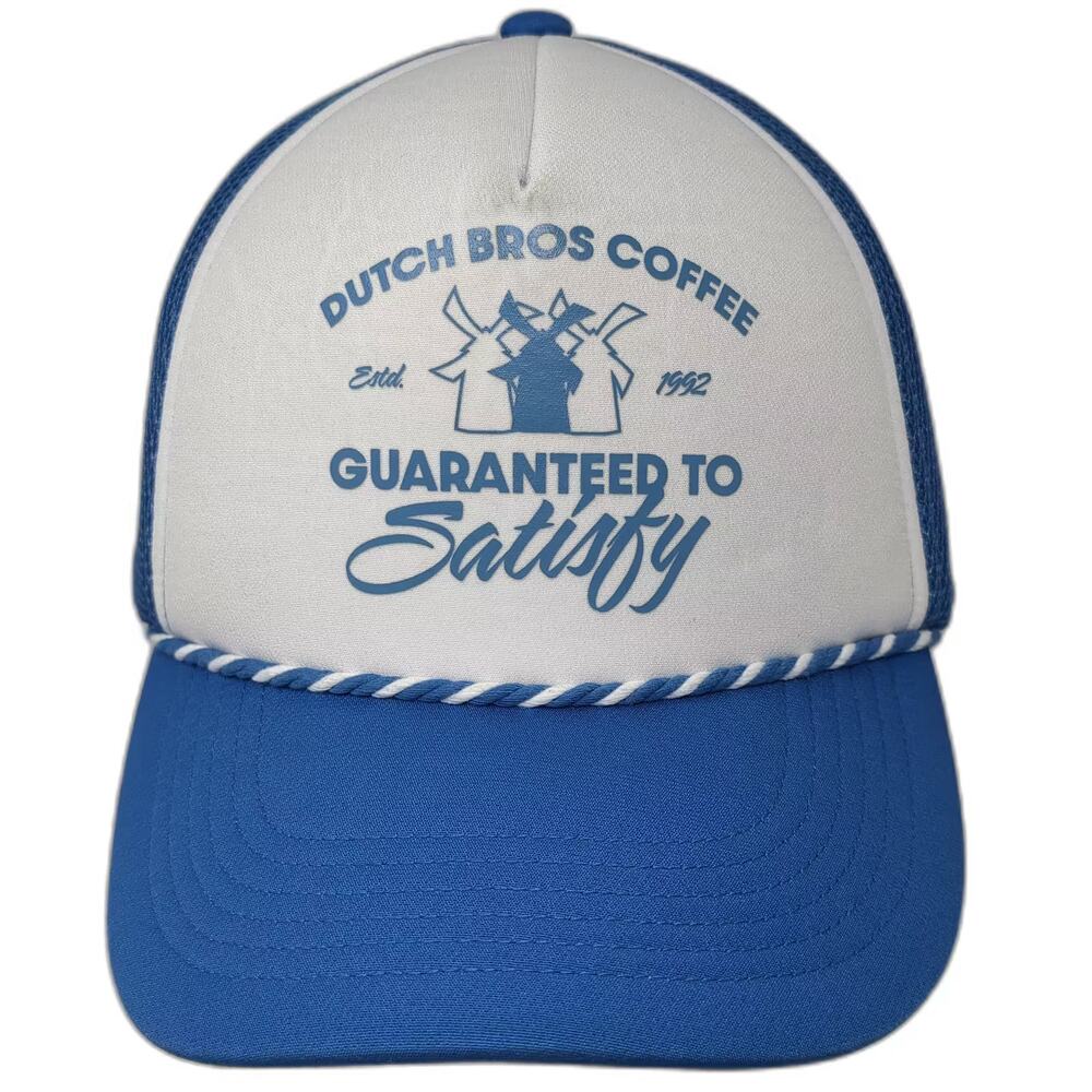 Dutch Bros Coffee Trucker Hat Blue White OS Snapback Rope Detail Adjustable